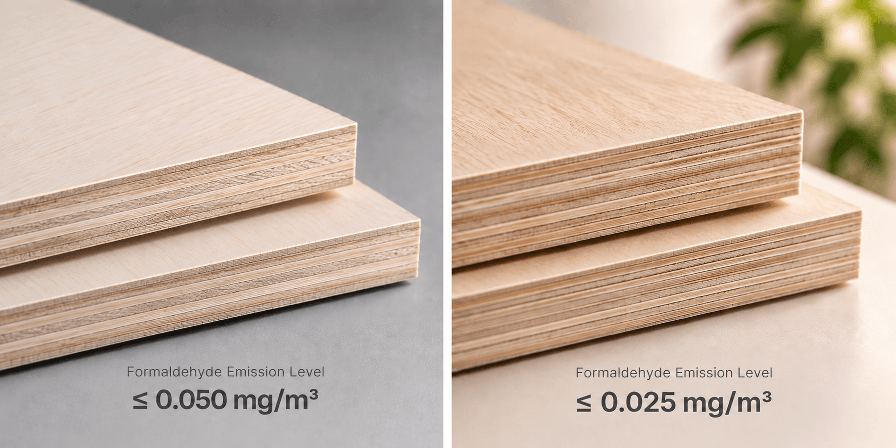 Standard and IUIGA Standard plywood compared by formaldehyde emission level